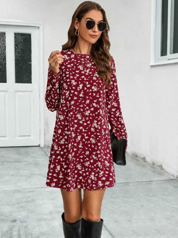 Huge Discounts ruched dressRound Neck Long Sleeve Mini Dress