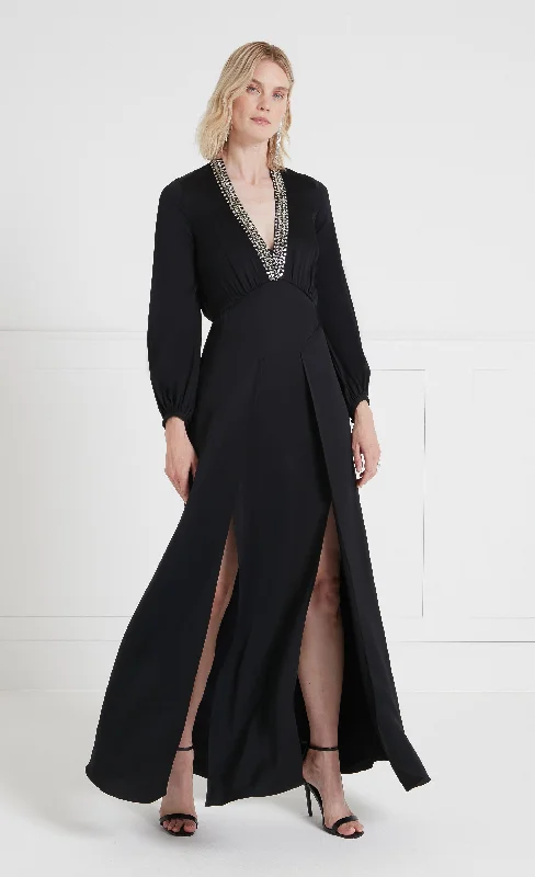 Overstock Nina Sleeved Gown - Black