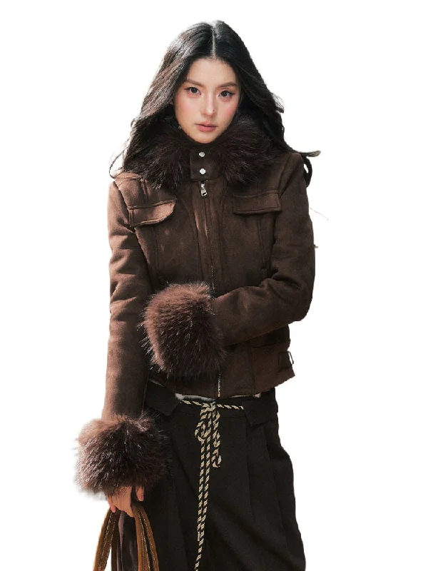 Special Savings raincoatFur Collar Hooded Shearling Jacket