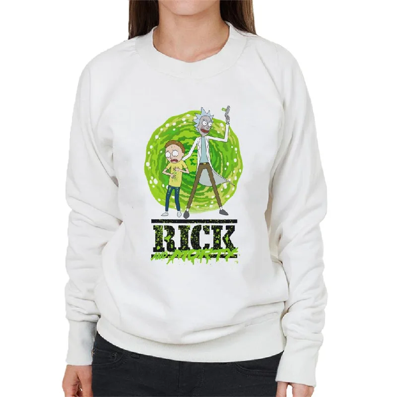 Rick and Morty Portal Green Splatter Text Women's Sweatshirt