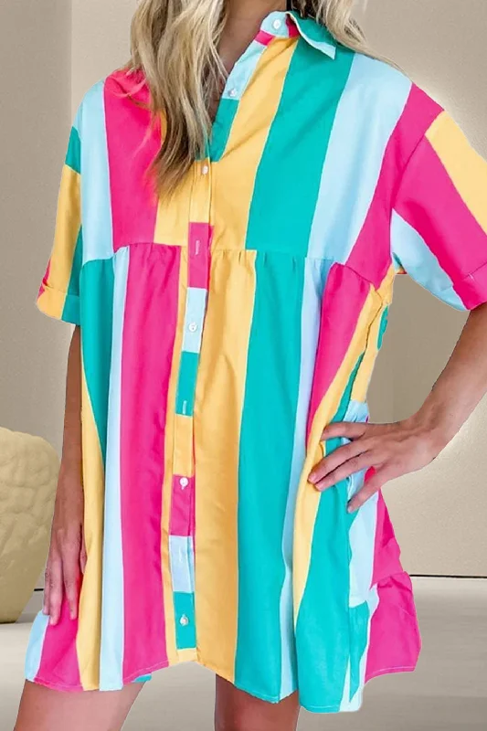 Closeout Sale relaxed fit dressColor Block Half Sleeve Mini Dress