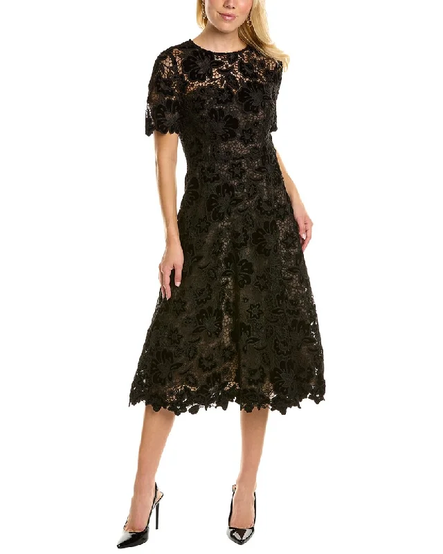 Discount Deals silk dressCarolina Herrera Velvet Lace Silk-Lined Midi Dress