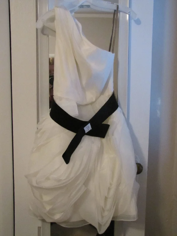 Deal Dash David's Bridal One Shoulder Organza Dress with Black Belt