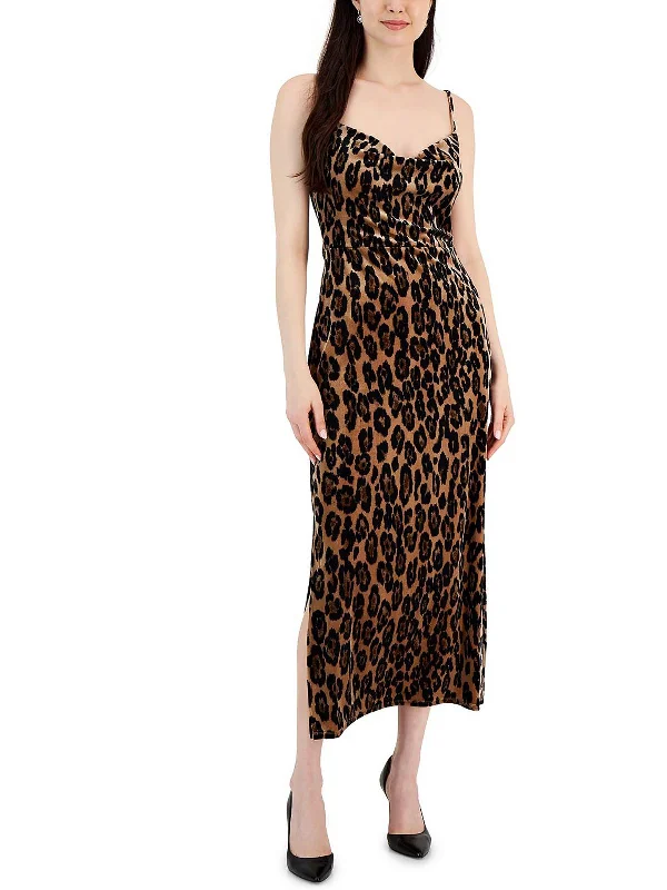 Major Savings summer dressWomens Velvet Leopard Print Midi Dress