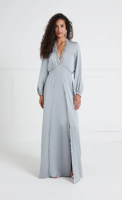 Act Now Nina Sleeved Gown - Silver