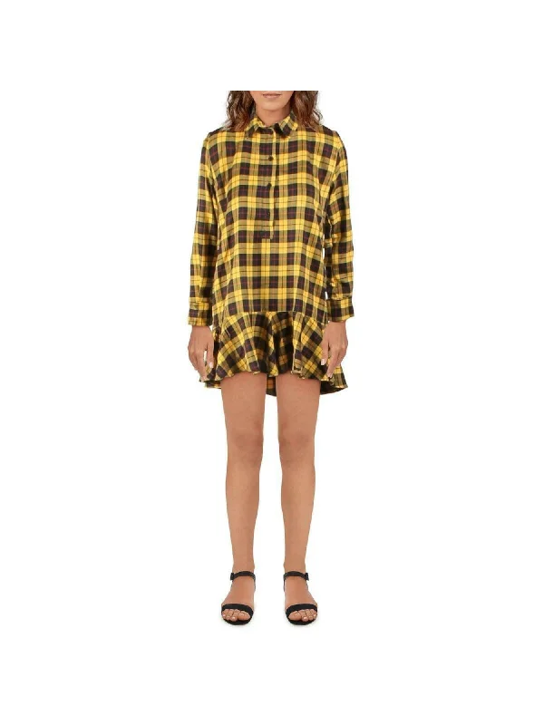 Price Drop AQUA Womens Long Sleeve Collared Short Shirt Dress