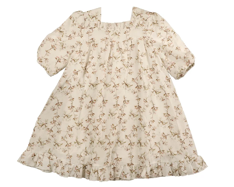 Square neck beige floral dress by Belati