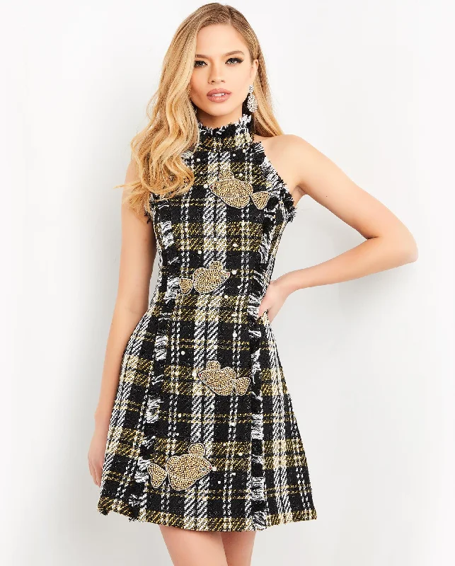 Price Slash flowy evening dressJovani M03286 Halter Short Cocktail Dress