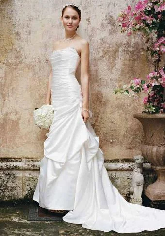 Low Prices David's Bridal Satin Pick-up With Beaded Lace Peek-a-Boo Neckline