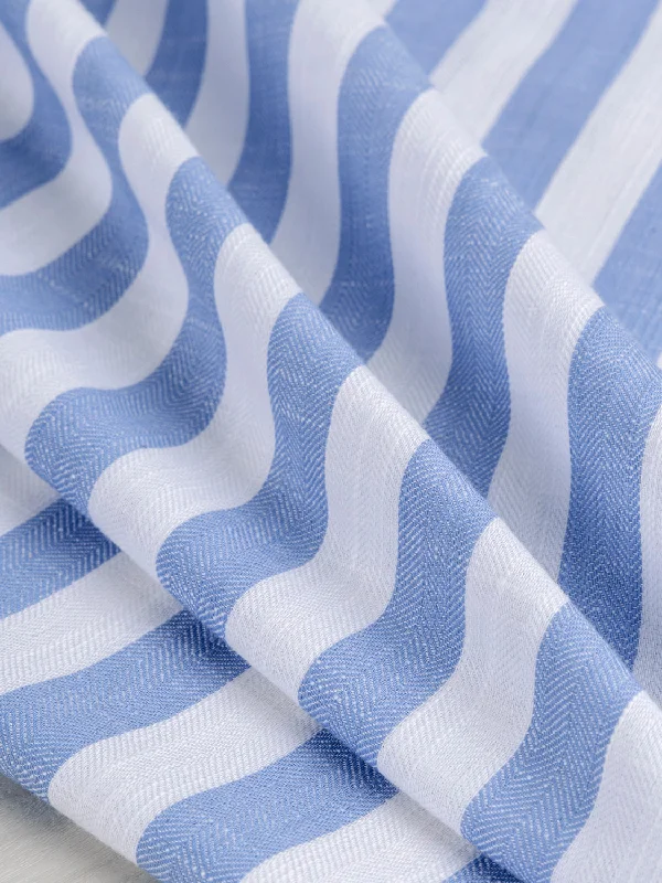 Yarn Dyed Herringbone Striped Cotton - Cornflower Blue + White