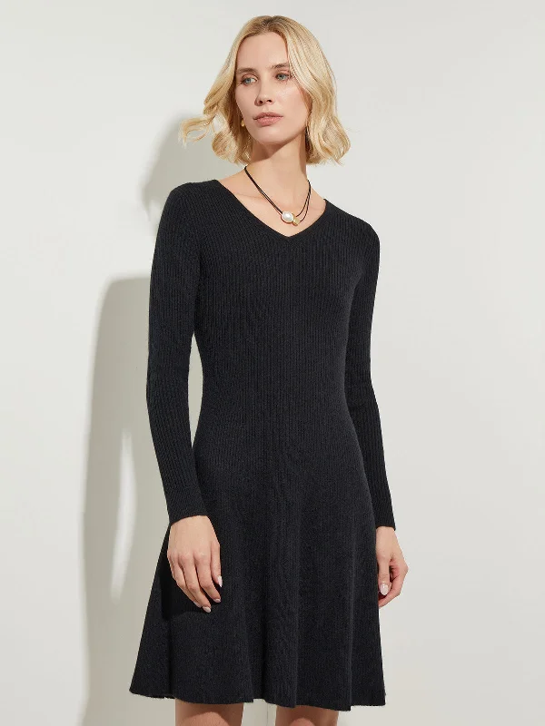 Cashmere Ribbed Knit Fit-and-Flare Dress