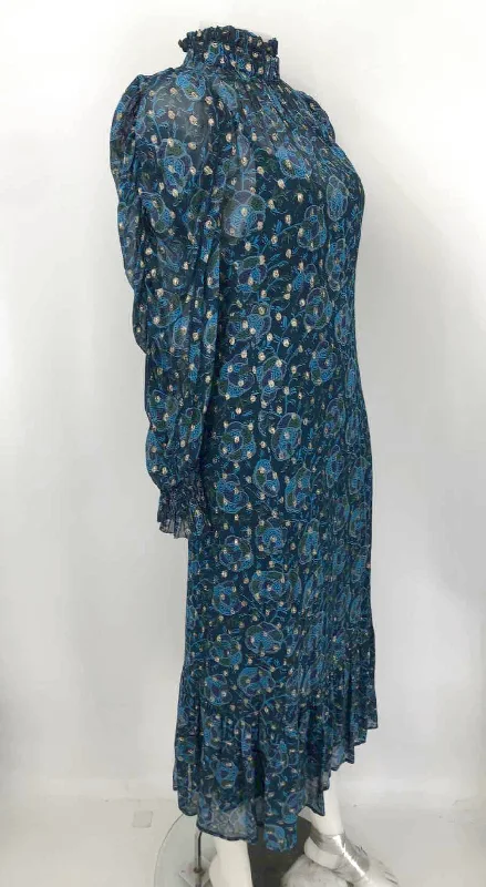 SEA NEW YORK Teal Blue Multi Paisley Midi Length Size 00  (XS) Dress