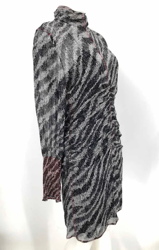 RAG & BONE Black & White Red Silk Print High Neck Size 8  (M) Dress