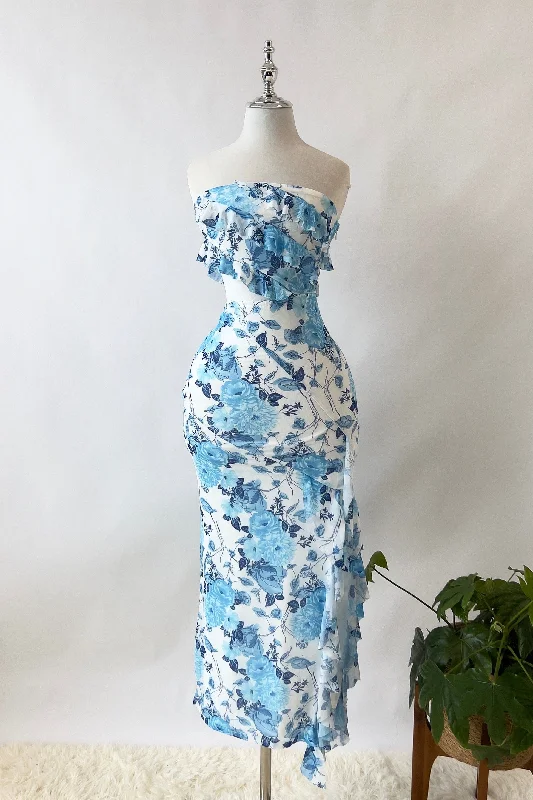 Discount Deals Audrina Floral Midi Dress - Blue