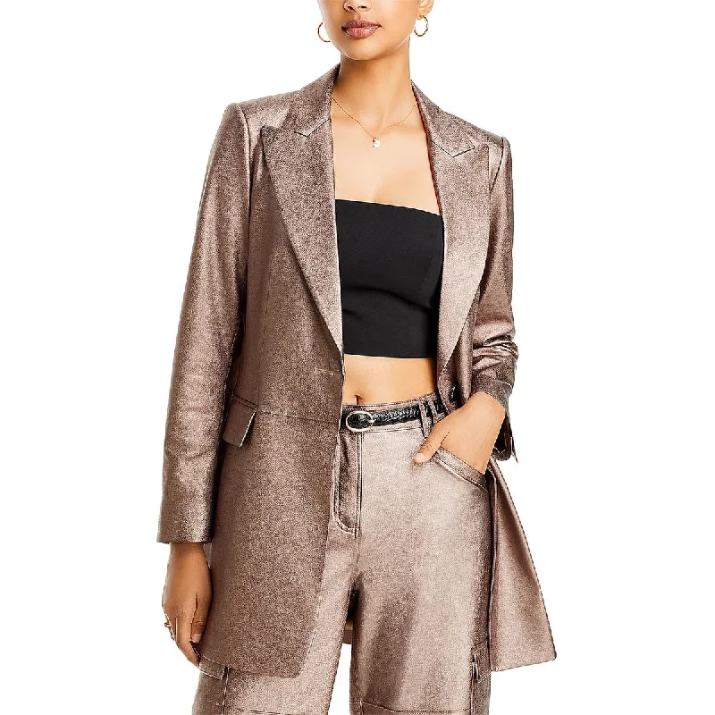Closeout high-quality coatFlora Womens Metallic Notch Collar One-Button Blazer