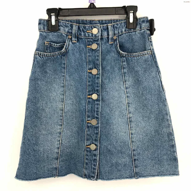 ALL SAINTS Blue Denim Button Up Frayed Trim Size 00  (XS) Skirt