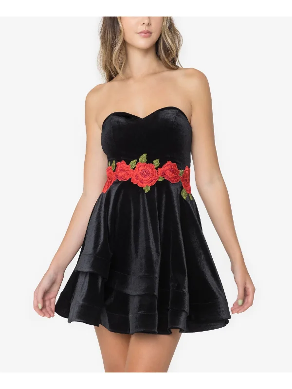 Holiday Sale B DARLIN Womens Embroidered Floral Sleeveless Sweetheart Neckline Mini Cocktail A-Line Dress