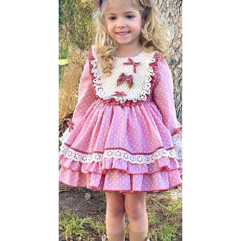 Limited Quantity draped dressThe Kira Pink Dotted Dress