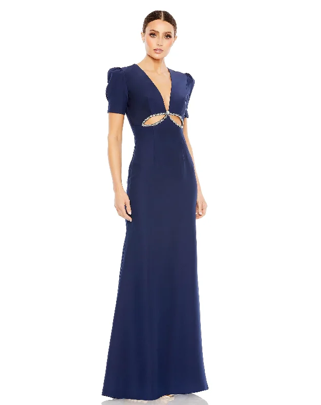 Act Now pleated dressPuff Sleeve Embellished Cutout Evening Gown