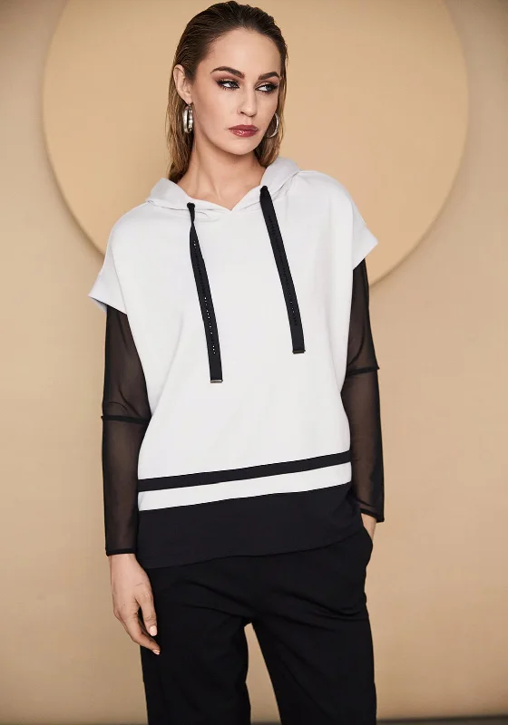 Instant Discount trendy hooded sweatshirtNaya Short Sleeve Contrast Hem Hoodie, Off White & Black Instant Discount trendy hooded sweatshirtNaya Short Sleeve Contrast Hem Hoodie, Off White & Black