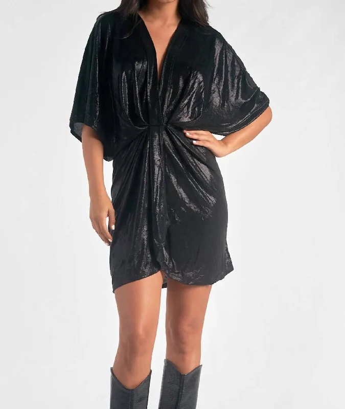 Liquid Metal Dolman Sleeve Dress In Black