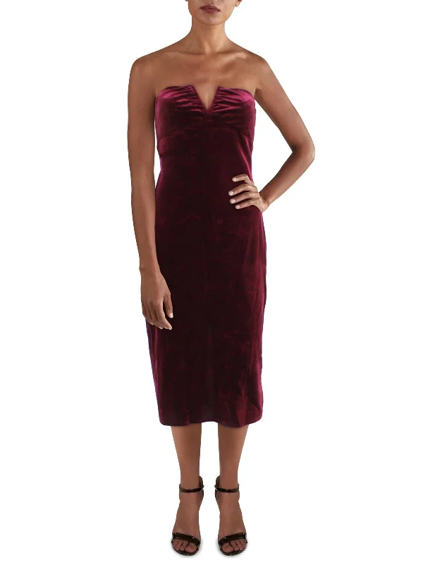 Misty Womens Velvet Midi Sheath Dress