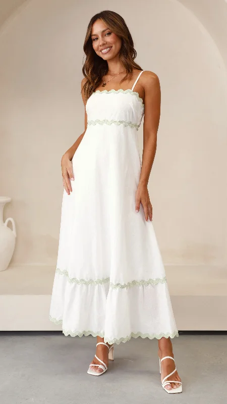 Instant Discount Brodey Midi Dress - White / Sage