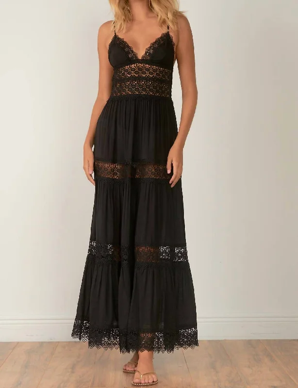 Lace Long Maxi Dress In Black