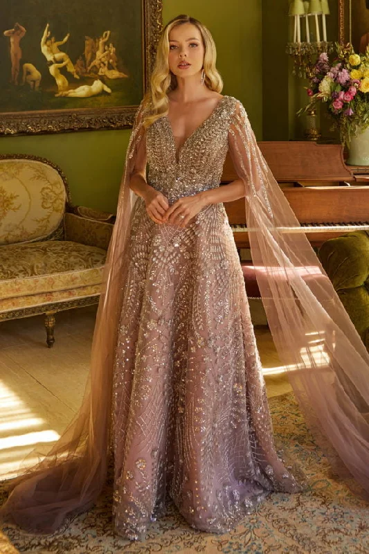Markdown Madness sleeveless dressA Line Long Formal Sequin Cape Sleeve Dress