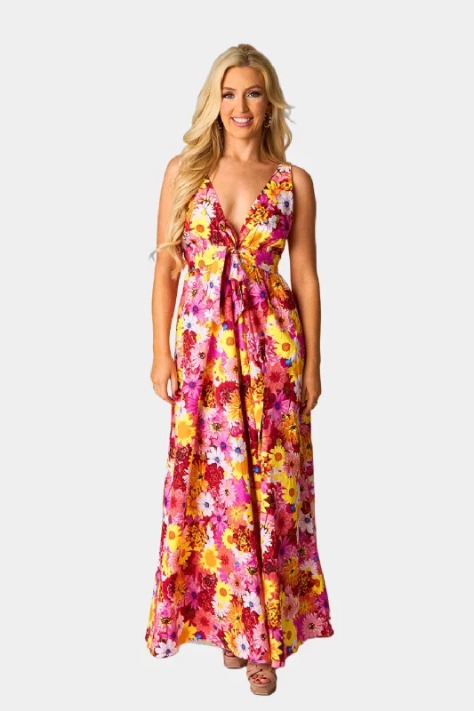 Friends and Family Sale structured dressZena Plunging Neck Maxi Dress - Sunshine