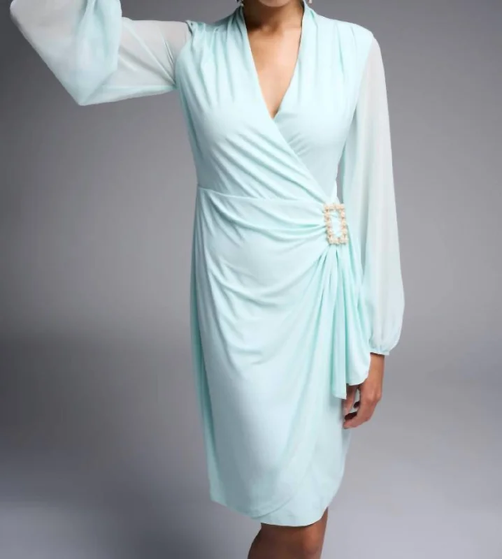 New Deals long-sleeve floral dressBrooch Detail Wrap Style Dress In Green