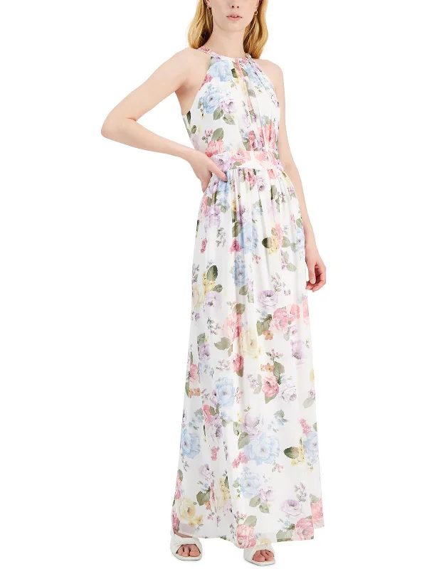 Womens Floral Halter Maxi Dress