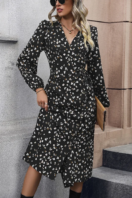 Daily Deals mini dressPrinted Surplice Neck Long Sleeve Dress