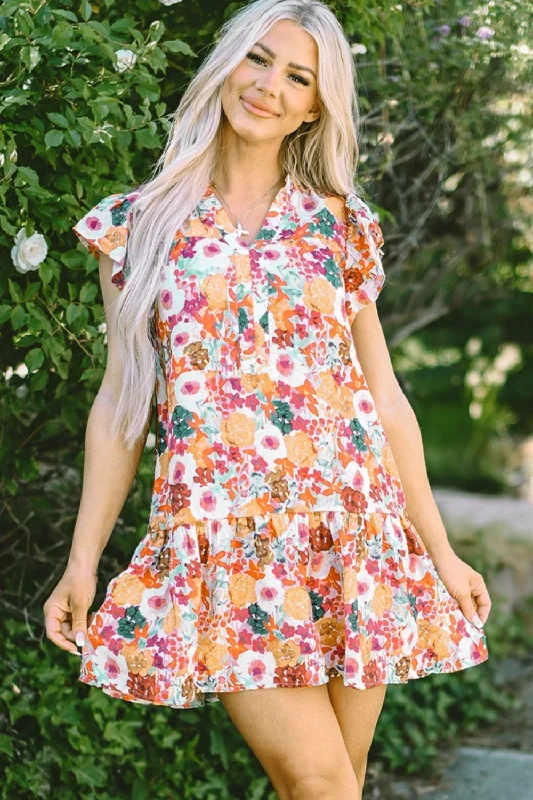 Super Deal sleek dressRuffled Printed Cap Sleeve Mini Dress