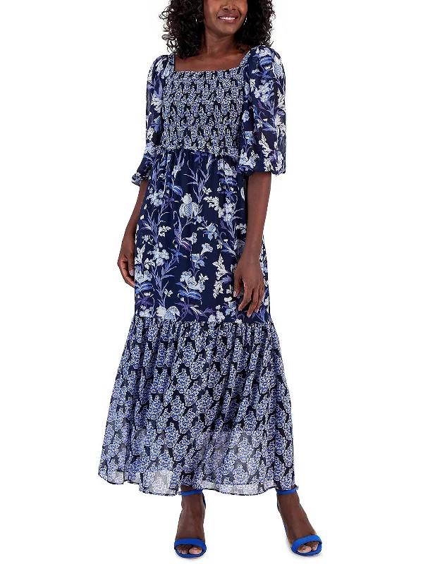 Midnight Sale party-ready dressWomens Chiffon Floral Print Maxi Dress