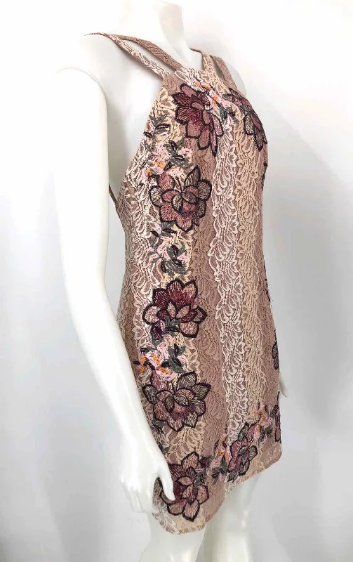 FOXIEDOX Beige Pink Multi Lace Embroidered Sleeveless Size 6  (S) Dress