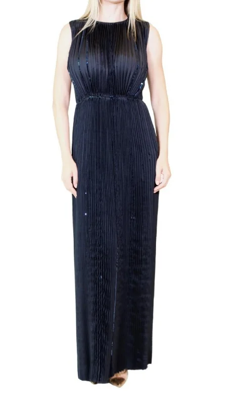 Mega Sale elegant evening dressBlack Pleated Sequin Embellished Maxi Silk Gown
