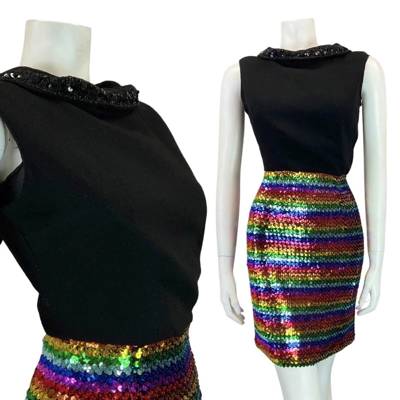 Holiday Sale VINTAGE 60s 70s BLACK STRIPED RAINDOW SEQUIN MOD DISCO PARTY SLEEVELESS DRESS 8 Holiday Sale VINTAGE 60s 70s BLACK STRIPED RAINDOW SEQUIN MOD DISCO PARTY SLEEVELESS DRESS 8