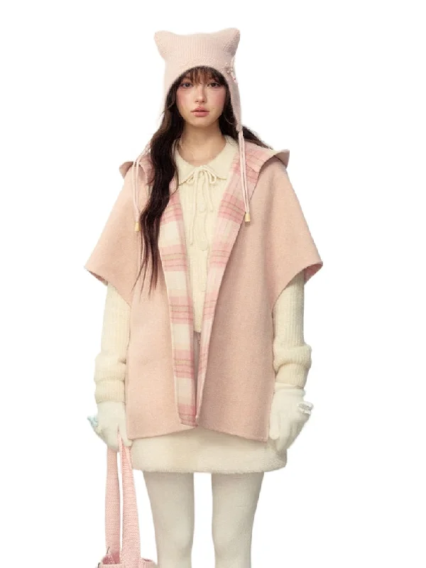 Bonus Savings classic zip-up coatWool Double-Sided Hooded Cape Coat