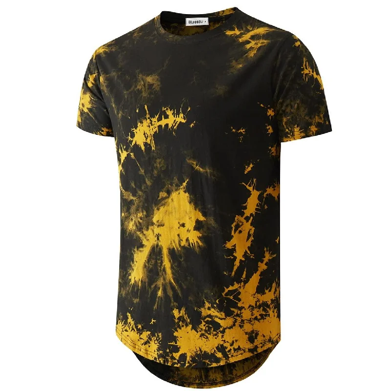 Mens Hip Hop Tie-Dyed Hipster Curve Hem T Shirt