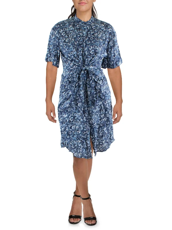 Plus Womens Linen Printed Shirtdress