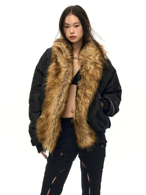 Reduced Prices padded puffer coatFur Collar Oversized Down Flight Jacket