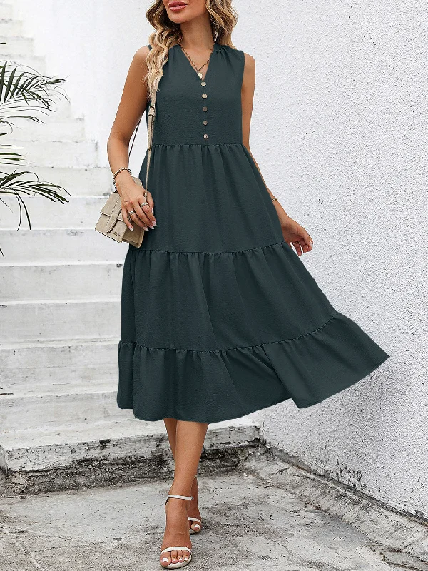Bonus Savings spaghetti strap dressV-Neck Sleeveless Tiered Dress