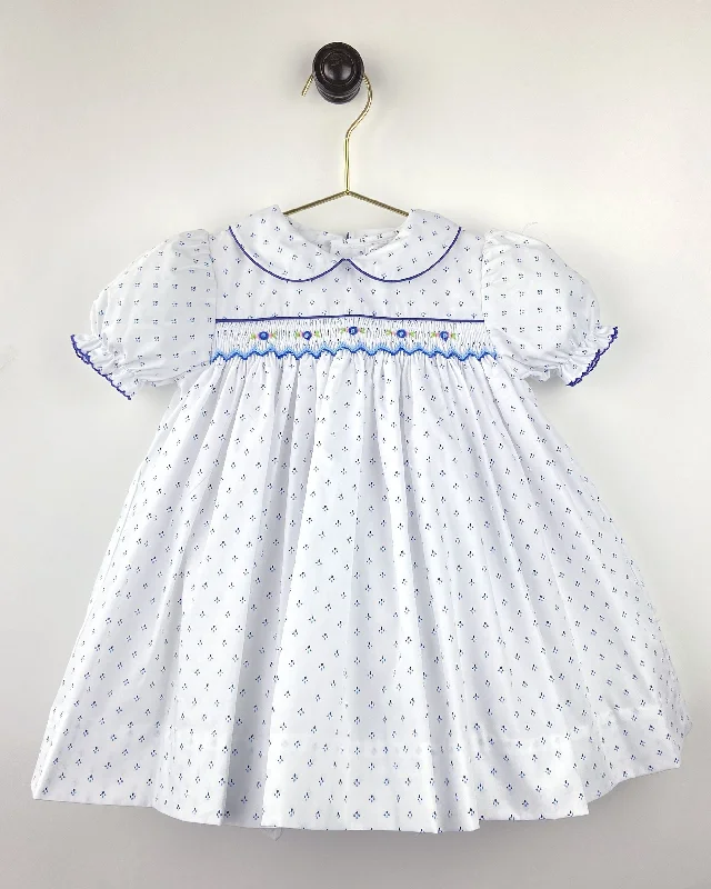 Low Prices sleeveless dressBlue Print Smocked Dress