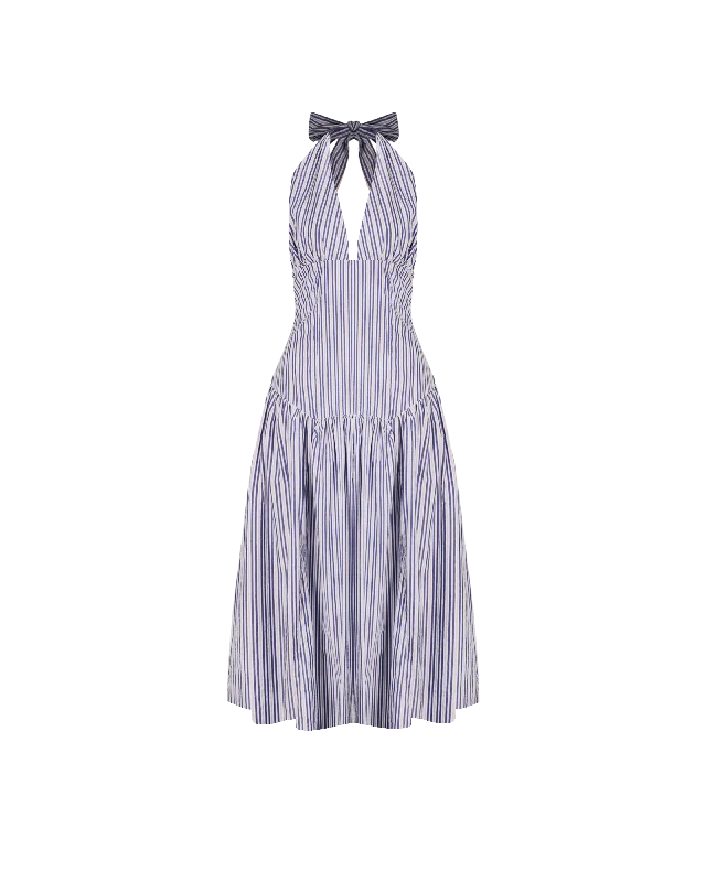Discount Days RELAXE HALTER DRESS NAVY STRIPE