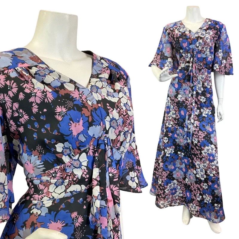 Discount Extravaganza VINTAGE 60s 70s BLUE PINK BLACK FLORAL CAPE SLEEVE SUMMER MAXI DRESS 16 18 Discount Extravaganza VINTAGE 60s 70s BLUE PINK BLACK FLORAL CAPE SLEEVE SUMMER MAXI DRESS 16 18