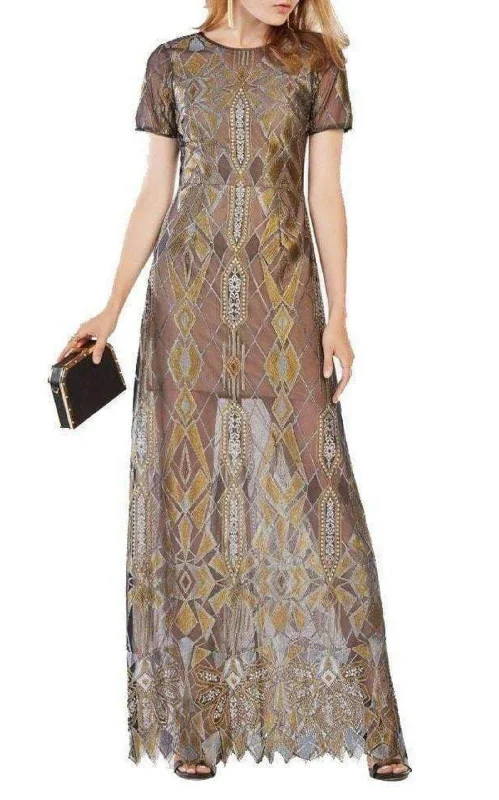 Closeout Sale luxury dressTaliah Metallic Geometric Lace Gown