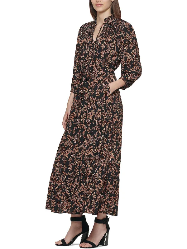 Low Prices party-ready dressWomens Floral Smocked Maxi Dress