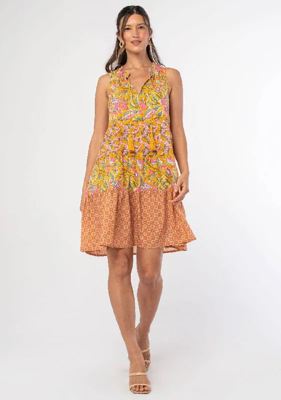 Don't Wait layered dressMIXED PRINT SLEEVELESS DRESS