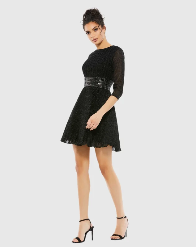 Black Shimmer Infused Pleated Mini Dress